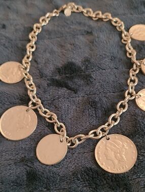 Yochi Silver-Tone Coin Charm Necklace with Dangling Medallions